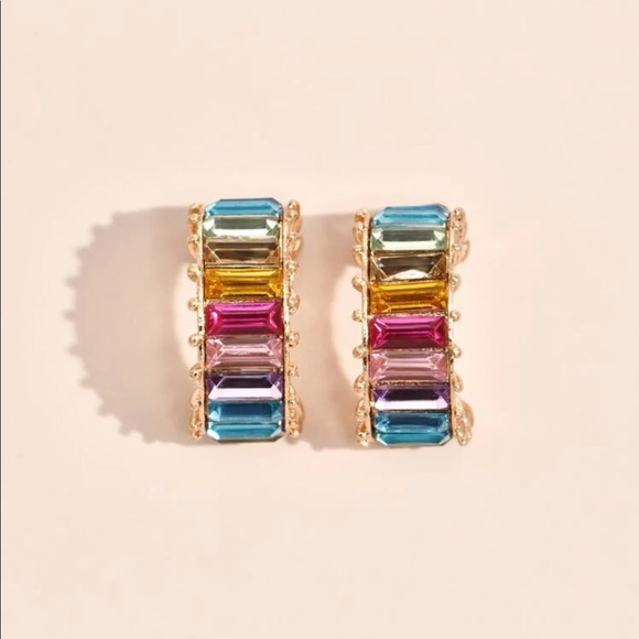 Light Rainbow Cubic Zirconia Hoop Earrings - Picture 2 of 5